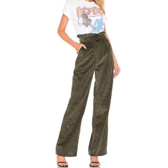 Revolve Majorelle Benedict Corduroy Pants Paperbag Belted Wide Leg Olive Small - Picture 1 of 17